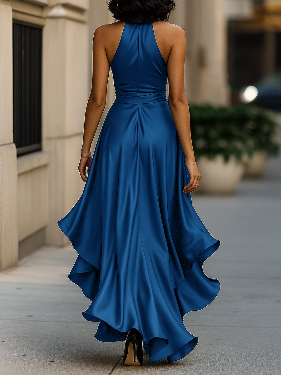 Midnight Elegance Satin-Neckholder-Rüschengown