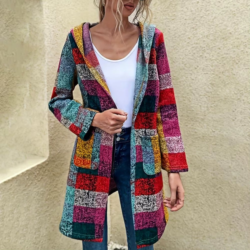 Hannah – Manteau à capuche à carreaux avec manches longues et poches