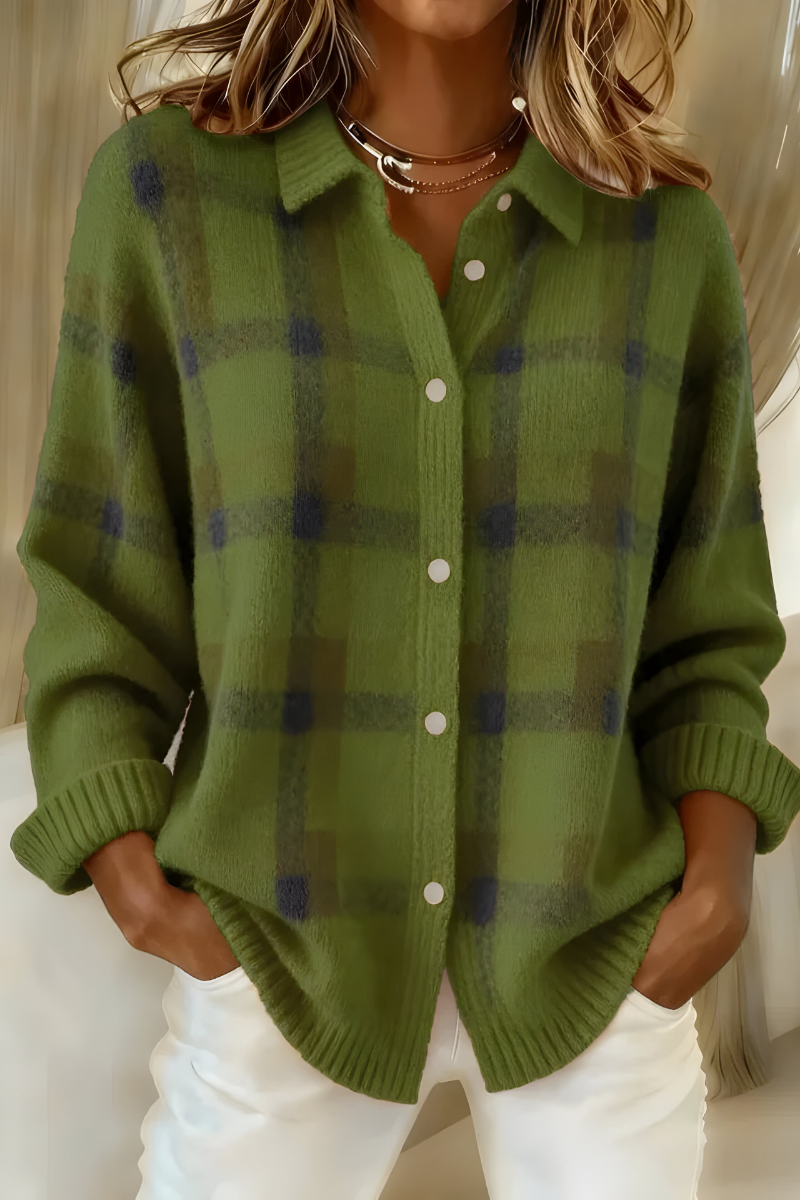 Anna™ | Cardigan i Mjuk Rutig Stickad