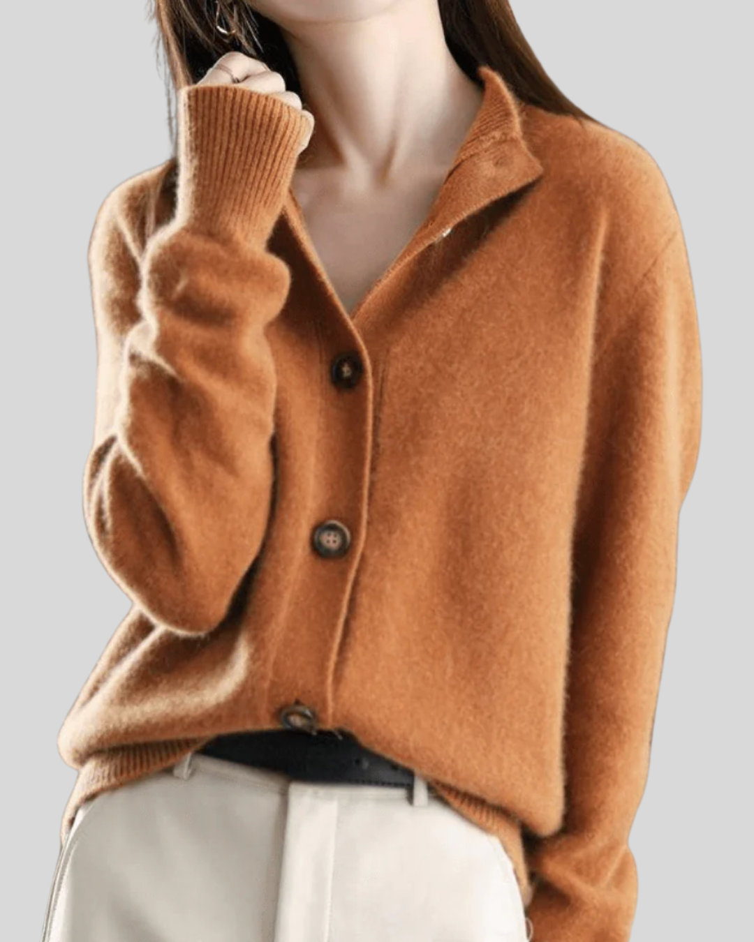 Cardigan Femme en Mélange de Laine – Tricot Doux à Col V et Boutonnage Avant