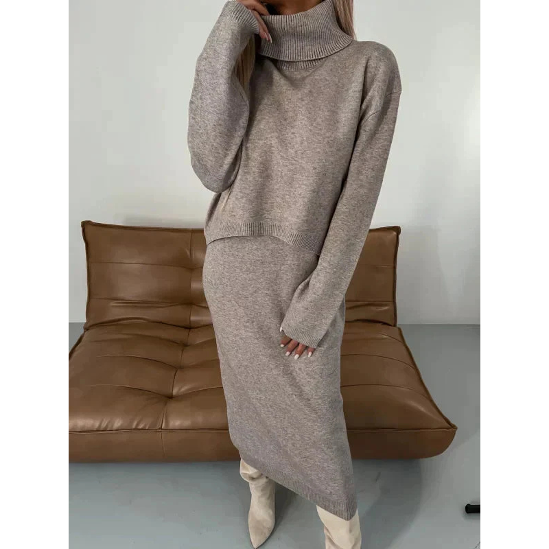 Gebreide Midi Jurk met Coltrui Set