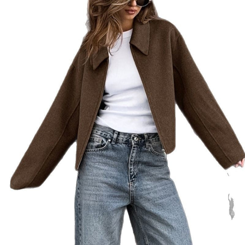 Camille Veste Courte Femme – Jacket Cropped en Laine Mélangée au Style Minimaliste Chic