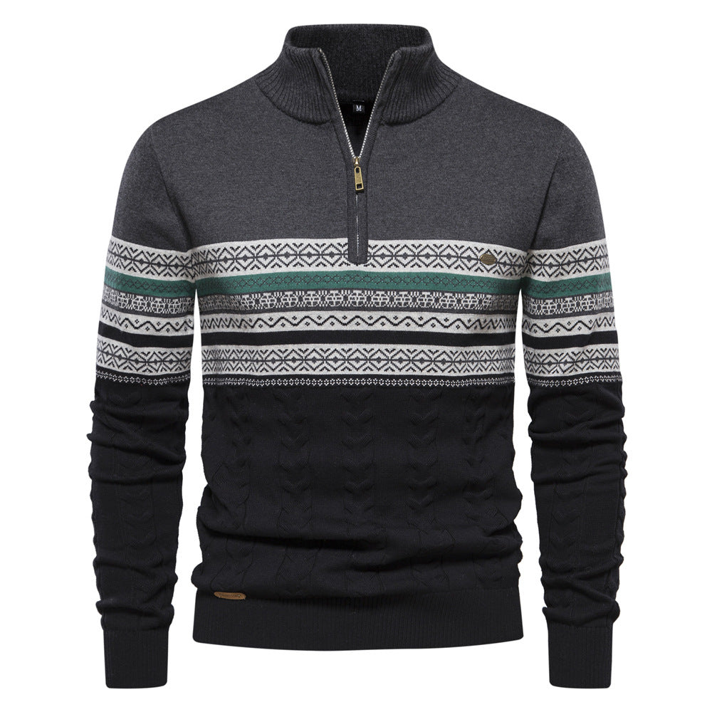 Gestreepte Heren Pullover met Kwart Rits