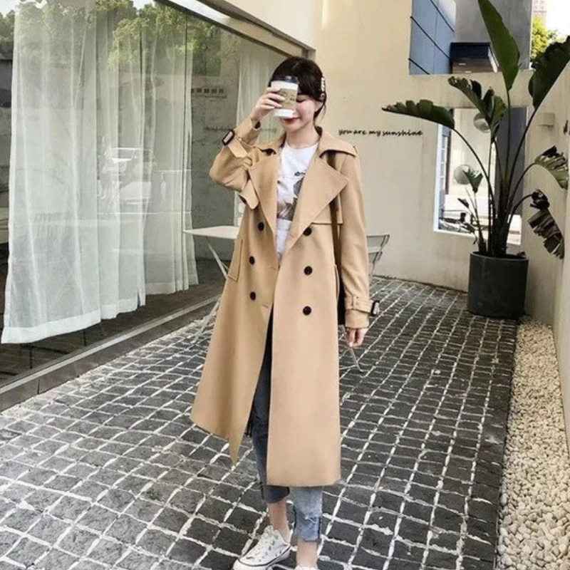 Junia – Trench Coat Long avec Ceinture et Longues Manches