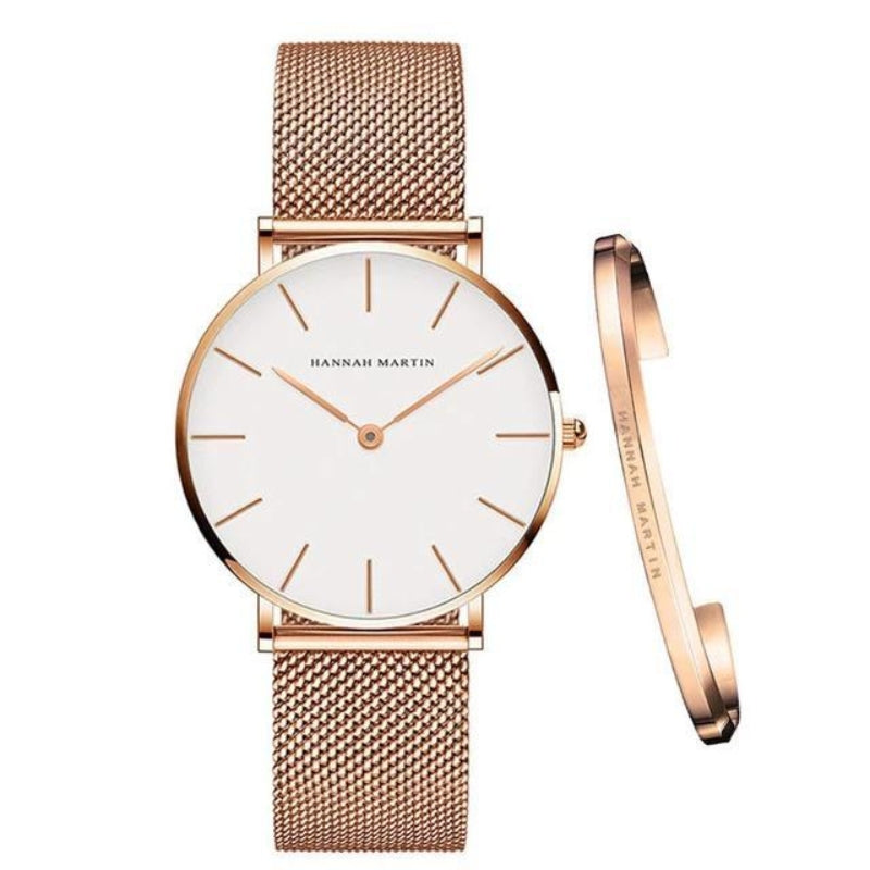 Mia - Ensemble montre et bracelet élégant avec bracelet en maille réglable