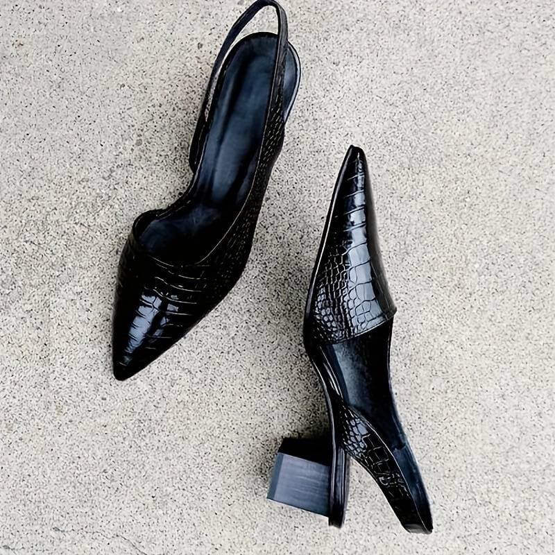 Escarpins Slingback Femme Cuir Crocodile Talon Bloc-Chaussures-PARIS FEMME