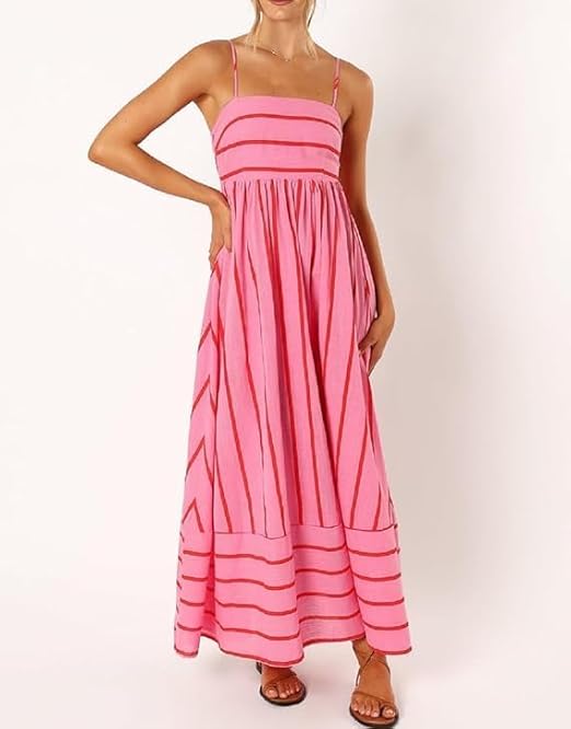 Sunset Vibes Maxi Dress for Women | Contrasting Stripes, Slight Waist Stretch