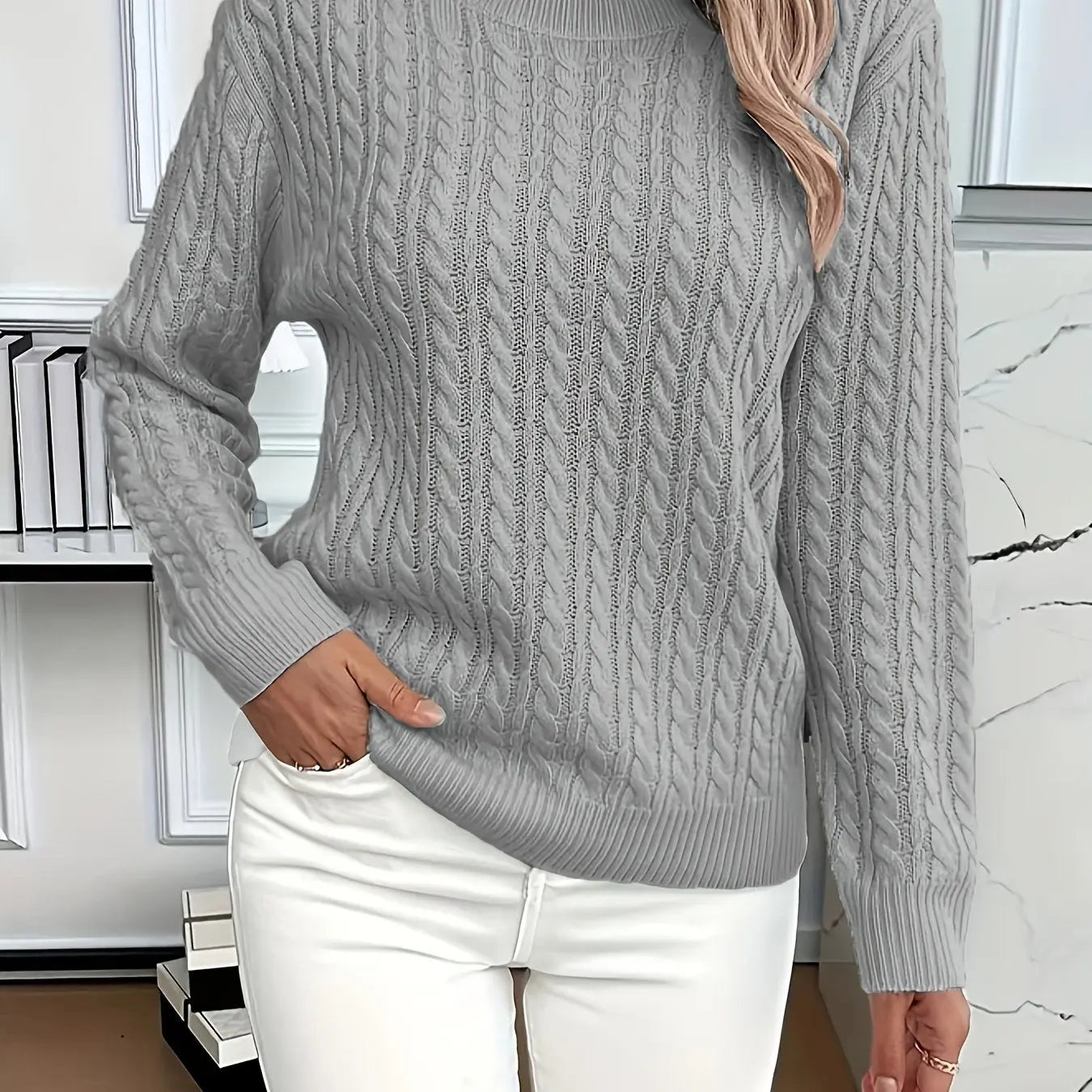 Women’s Loose Fit Pullover Sweater – Soft Ribbed Knit Round Neck Long Sleeve Top - TARHUS