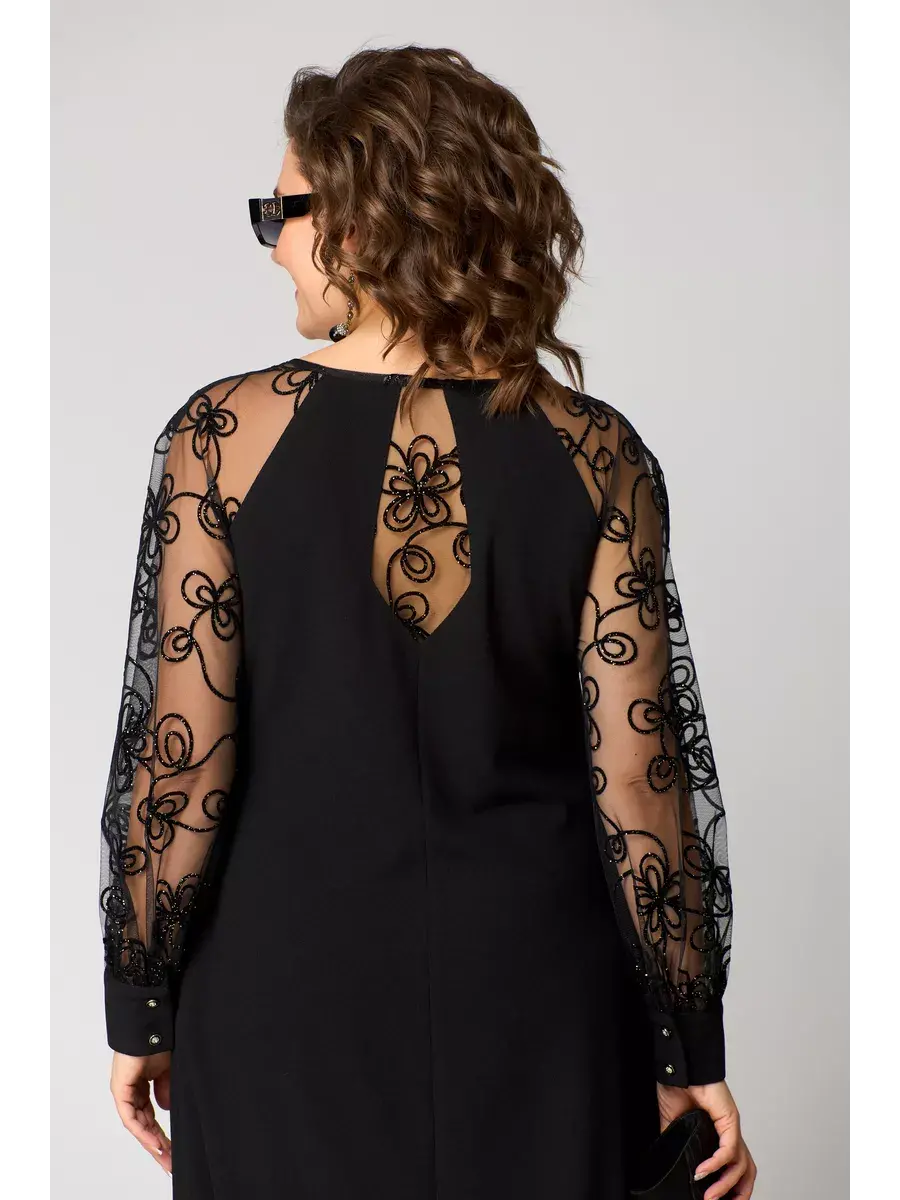 Lidia - Elegant A-Line Dress with Sheer Embroidered Sleeves