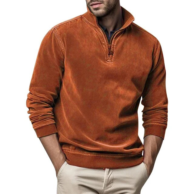 Heren Fleece Sweater met Halve Rits en Opstaande Kraag