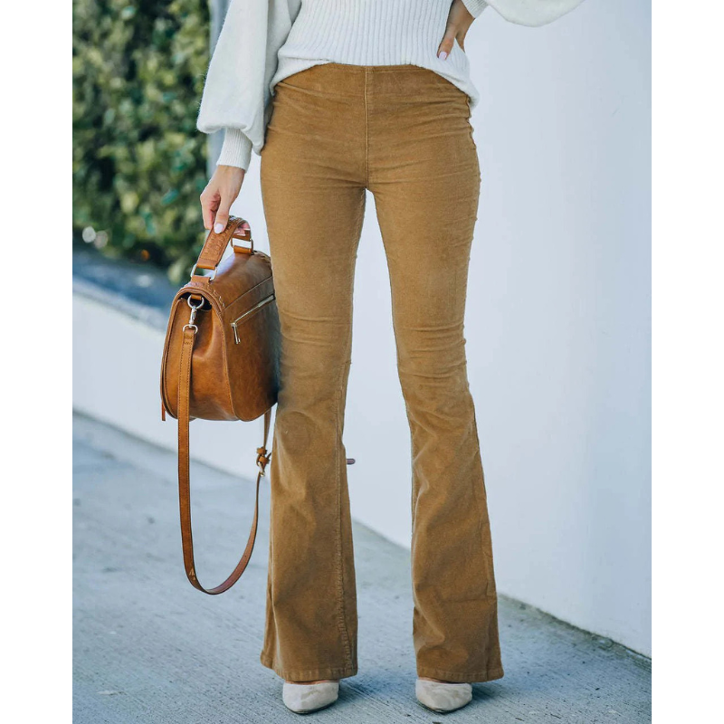 Dames Flared Corduroy Broek met Elastische Taille