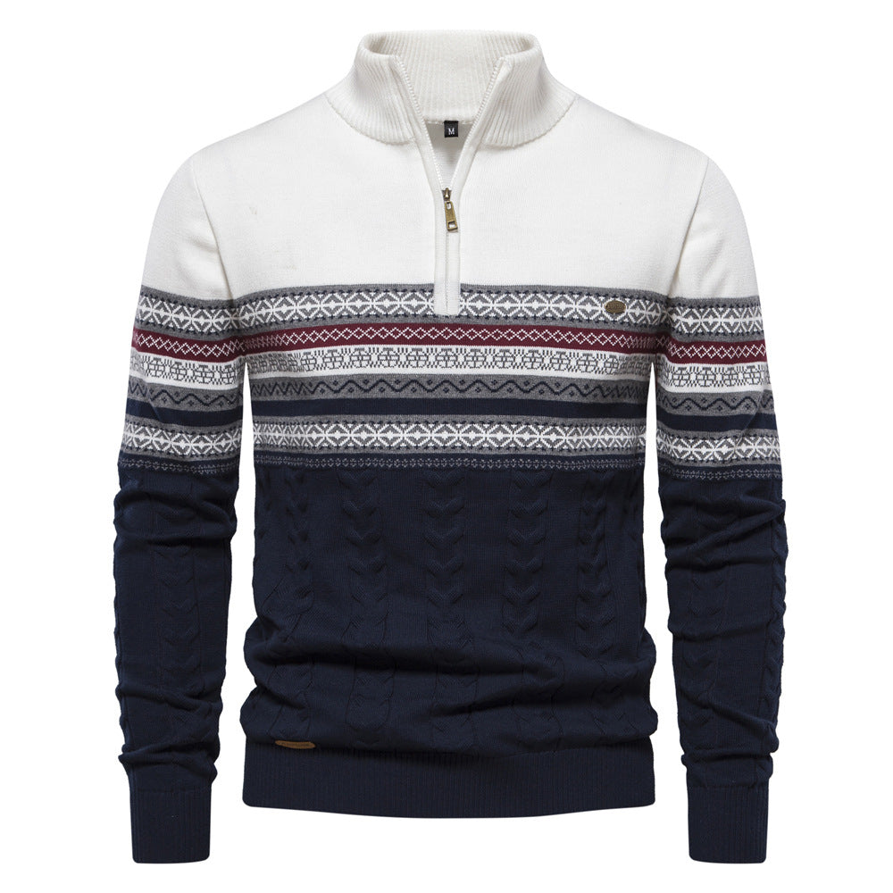 Gestreepte Heren Pullover met Kwart Rits