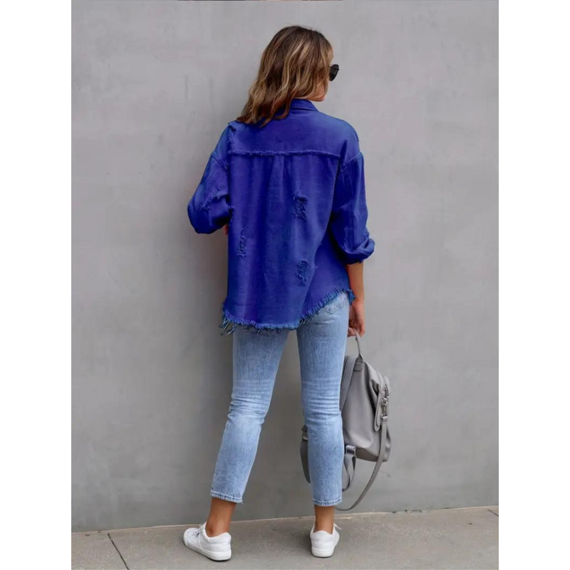Oversized Dames Spijkerjack met Geribde Structuur