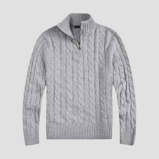 Herren Strickpullover mit halbem Reißverschluss - Zeitloser Zopfstrick trifft auf moderne Raffinesse