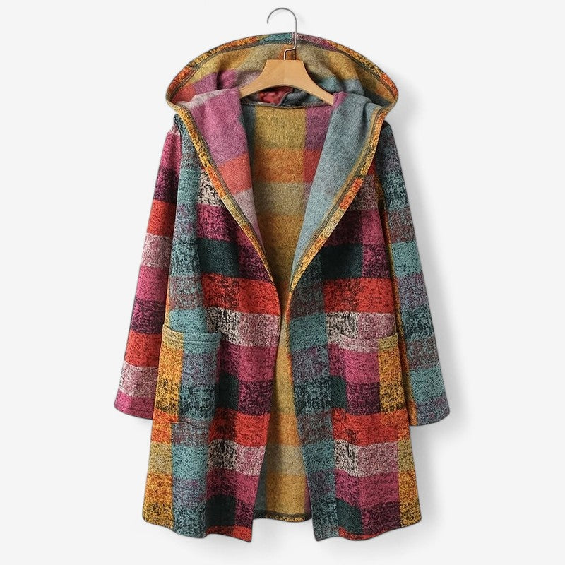Hannah – Manteau à capuche à carreaux avec manches longues et poches
