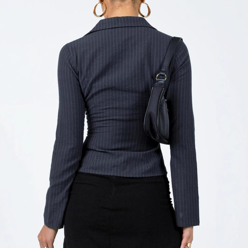 Getailleerde Dames Blouse met Strepen en Klassieke Kraag
