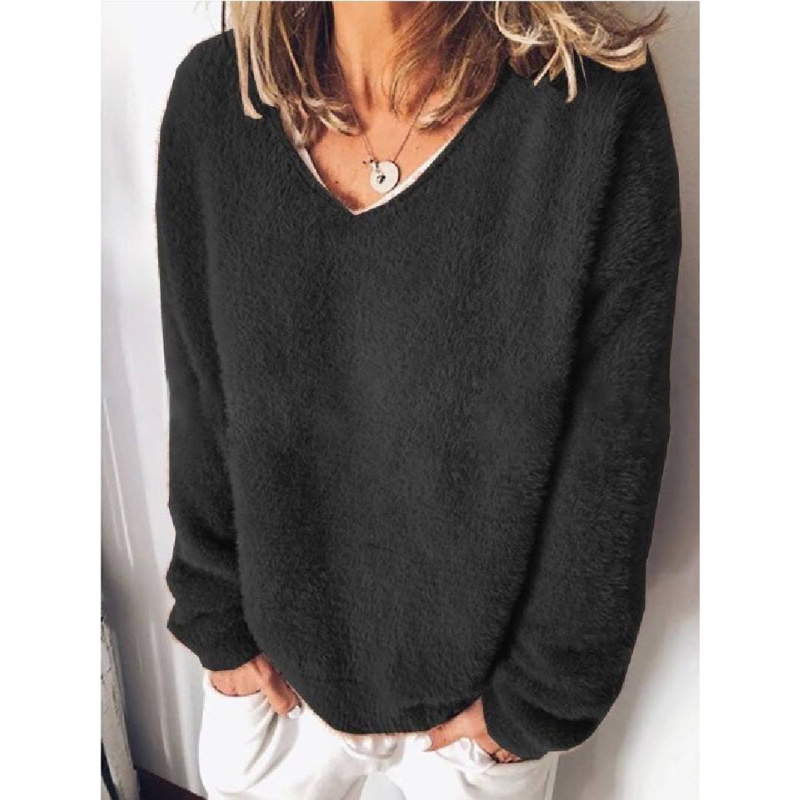 Fluffy V-Hals Trui met Losse Pasvorm