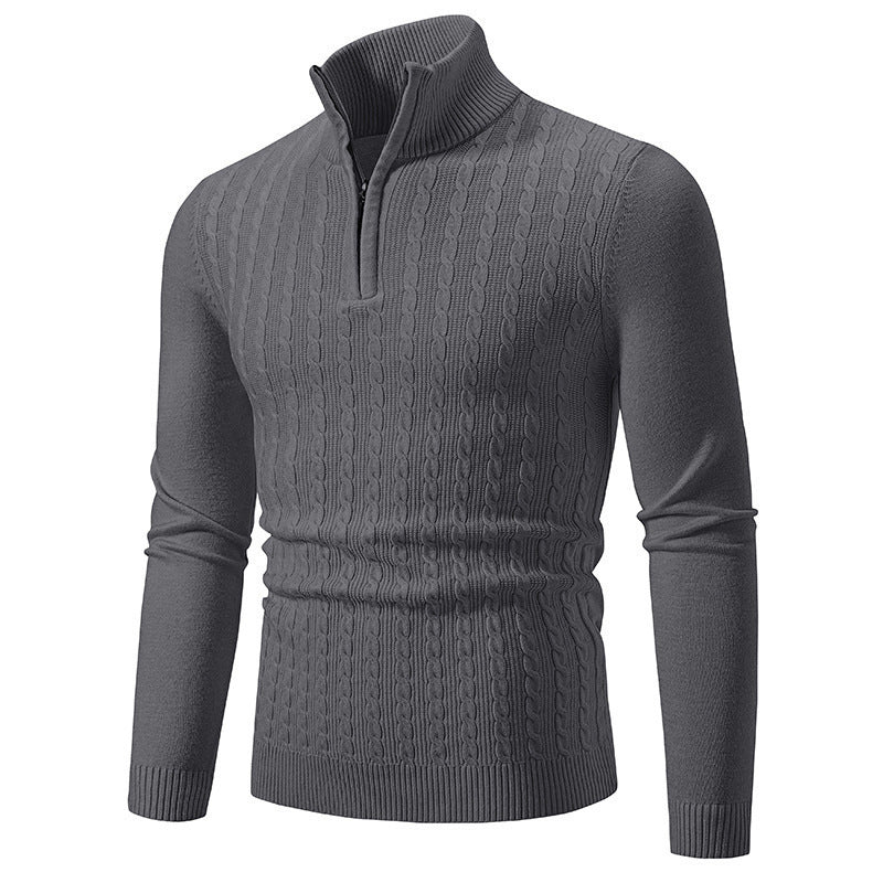 Heren Kabelgebreide Pullover met Verstelbare Kraag