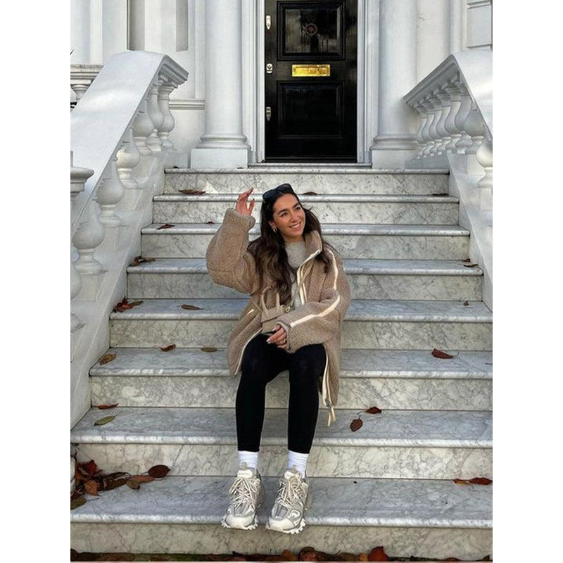 Oversized Teddy Fleece Winterjas met Rits