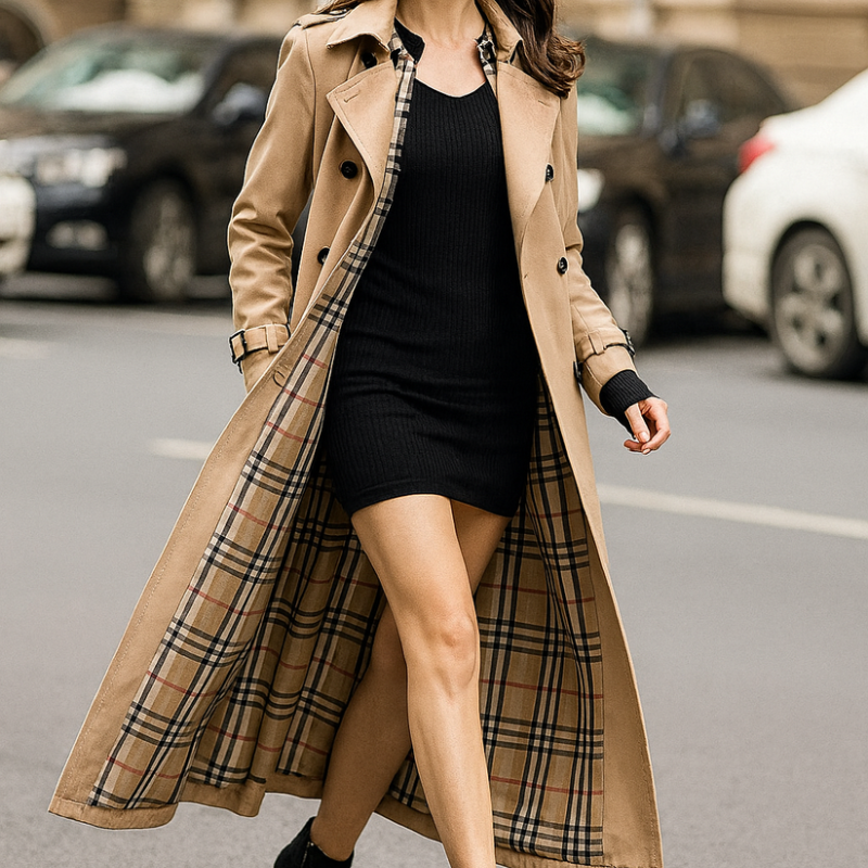 Junia – Trench Coat Long avec Ceinture et Longues Manches