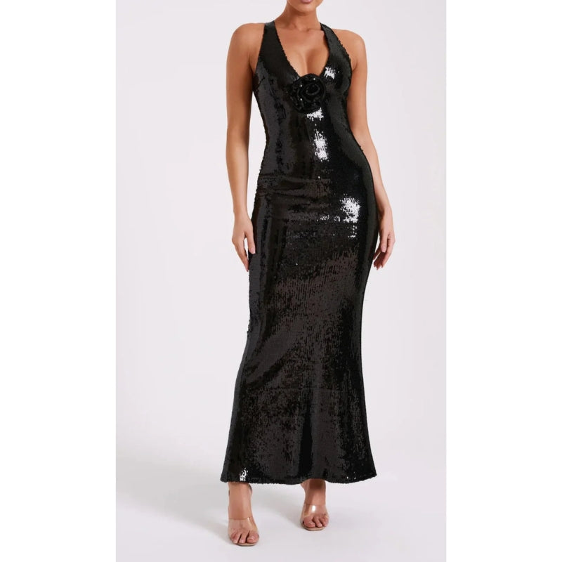 Aria – Robe longue élégante avec décolleté en V profond et dos croisé