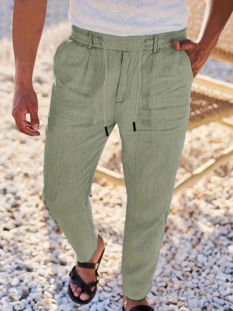 Manzo | Luftige Leinenhose mit Bindegürtel