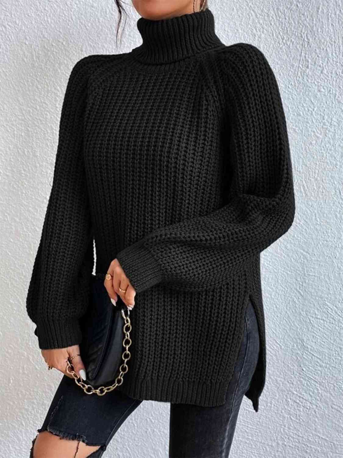 Angela Pull Femme – Pull à Col Roulé Côtelé avec Fente Latérale Chic pour Automne/Hiver Élégant