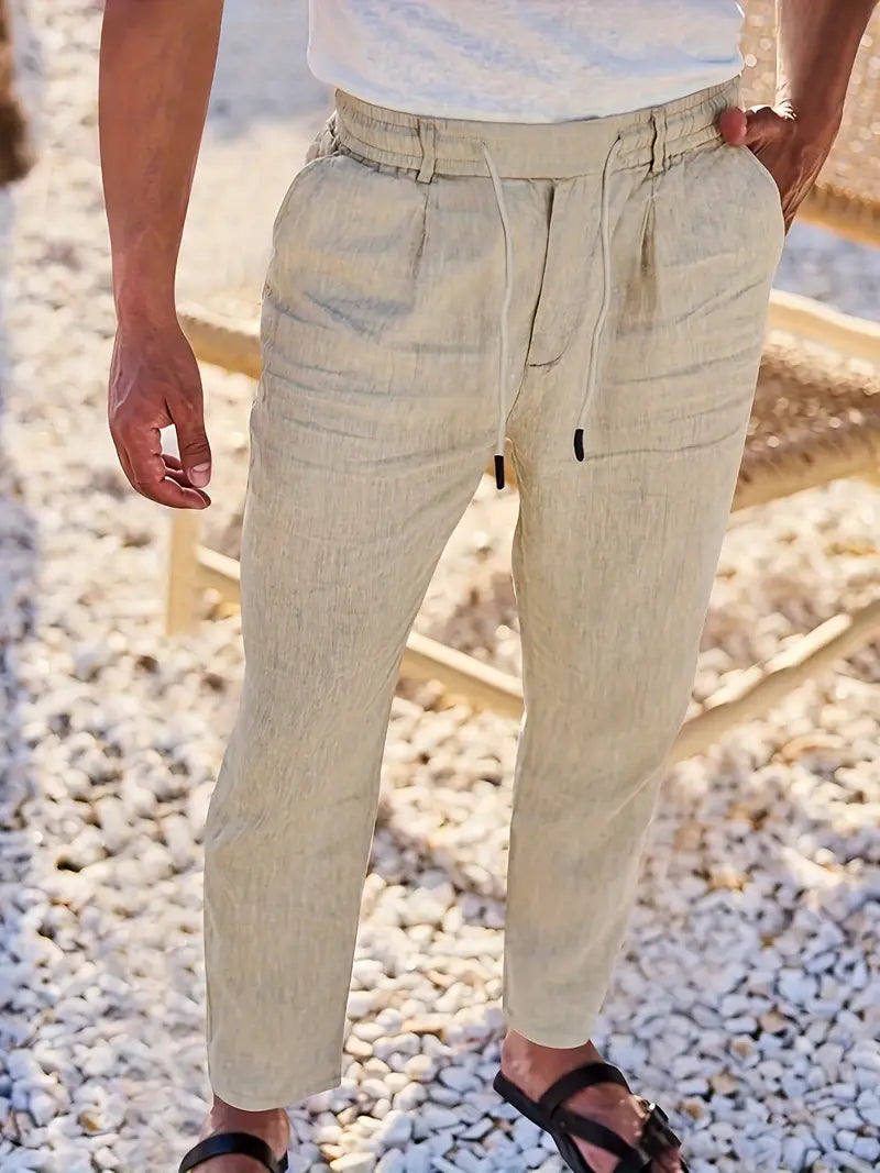 Manzo | Luftige Leinenhose mit Bindegürtel