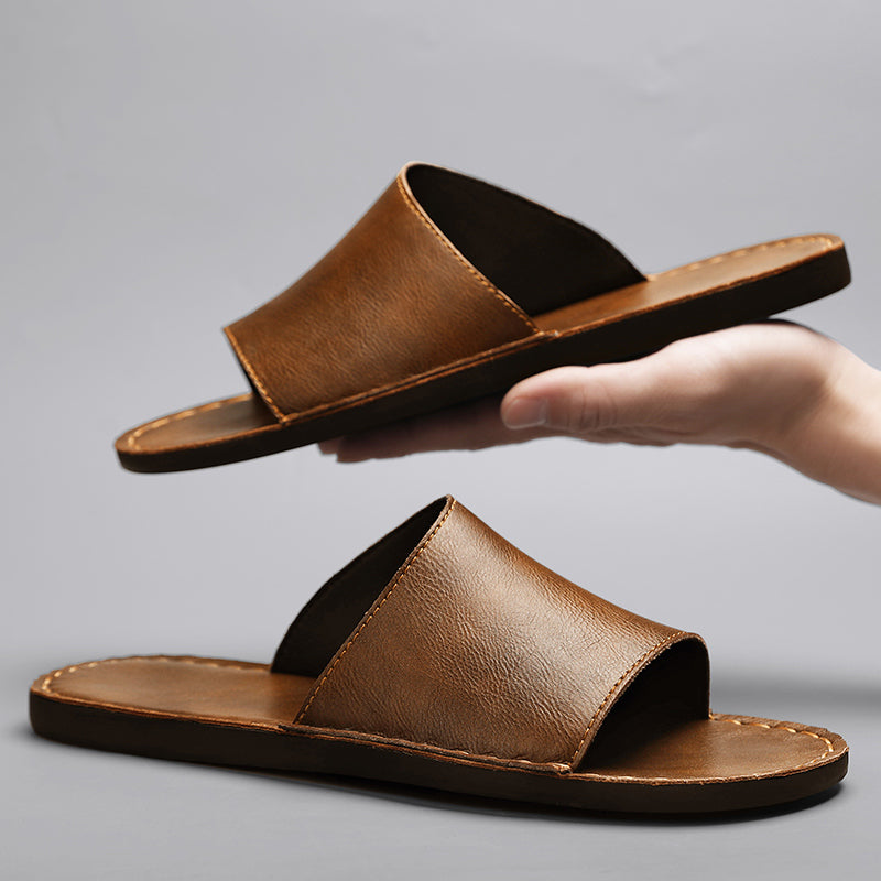 Chaussons croisés en cuir véritable pour hommes
