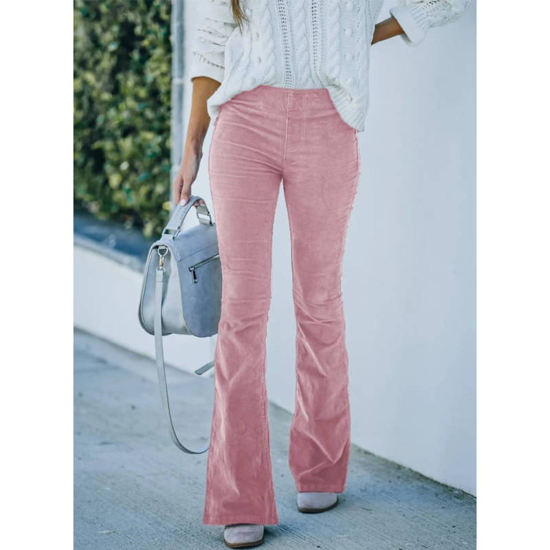 Dames Flared Corduroy Broek met Elastische Taille