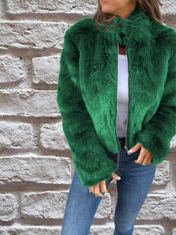 Hiya Veste courte en fausse fourrure pour femme – Manteau chic à fermeture zippée avec détails en fourrure & coupe chaude et confortable