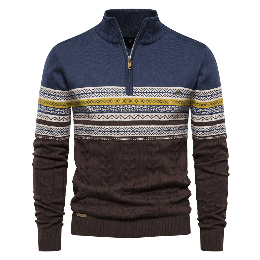 Gestreepte Heren Pullover met Kwart Rits