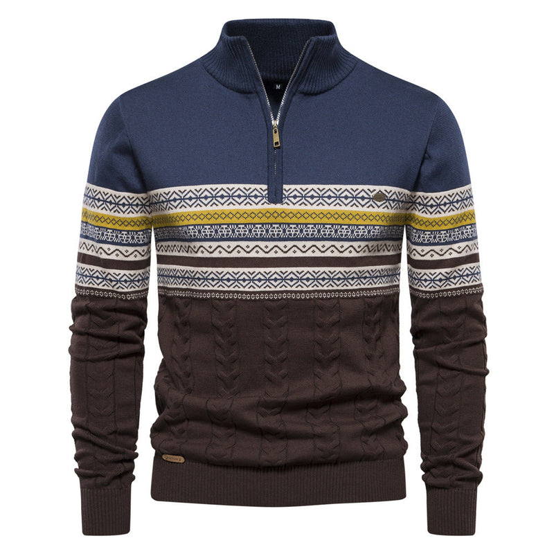 Gestreepte Heren Pullover met Kwart Rits