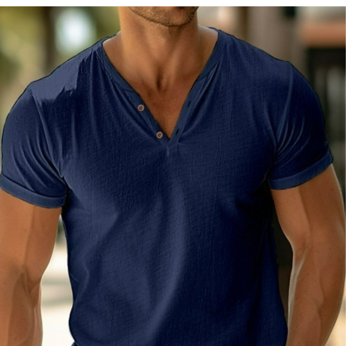 Ian - Chemise élégante col V à manches retroussées