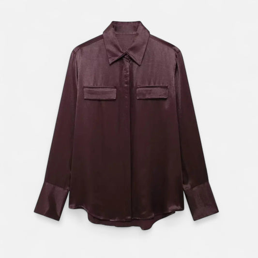 Femurea | Women’s Satin Blouse – Long Sleeve Button-Up