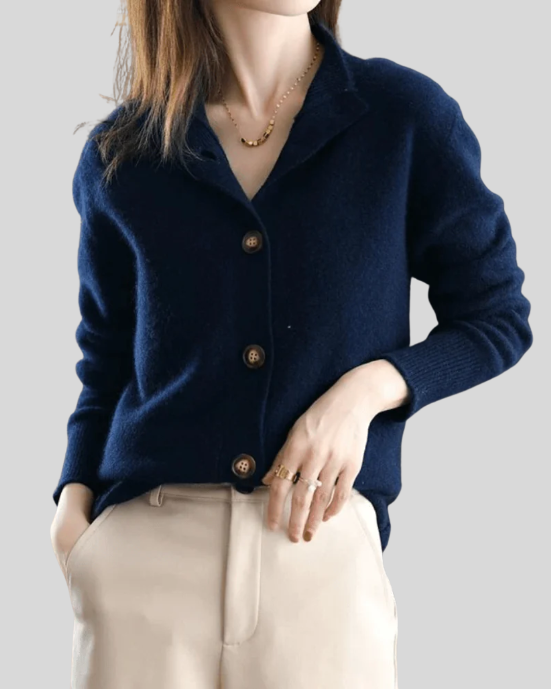 Cardigan Femme en Mélange de Laine – Tricot Doux à Col V et Boutonnage Avant