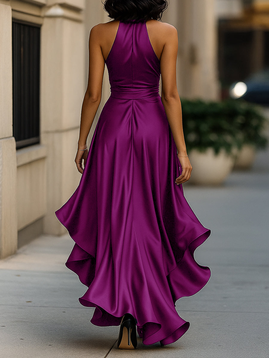 Midnight Elegance Satin-Neckholder-Rüschengown