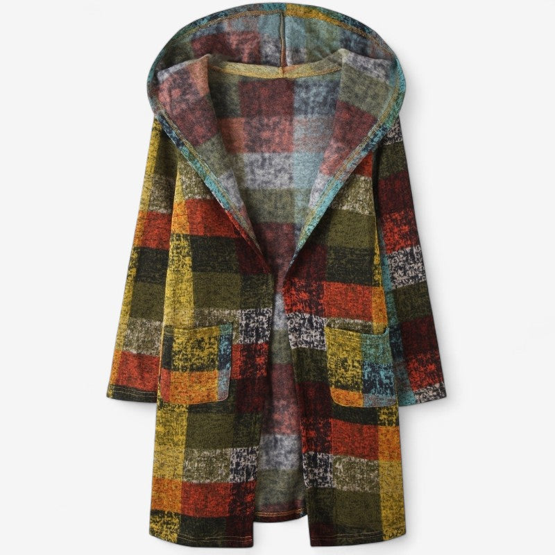 Hannah – Manteau à capuche à carreaux avec manches longues et poches