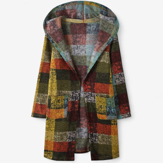 Hannah – Manteau à capuche à carreaux avec manches longues et poches