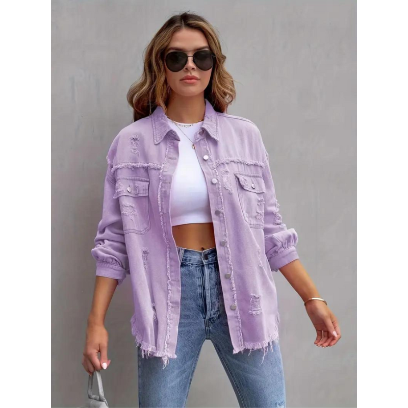 Oversized Dames Spijkerjack met Geribde Structuur