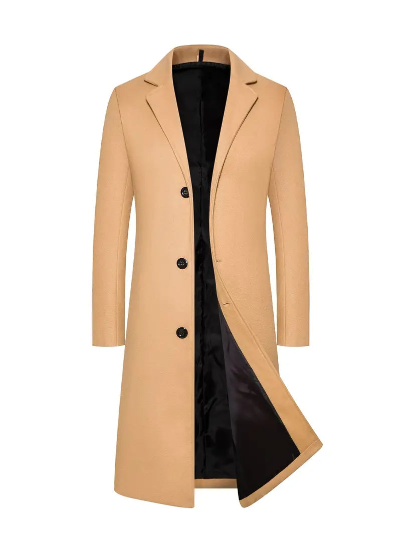 Manteau Long à Simple Boutonnage pour Homme – Manteau d’Hiver Ajusté Premium