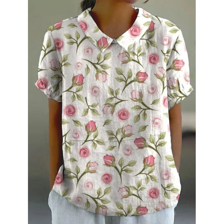 Retro Floral Casual Shirt Women | Lightweight,Breathable, Relaxed Fit