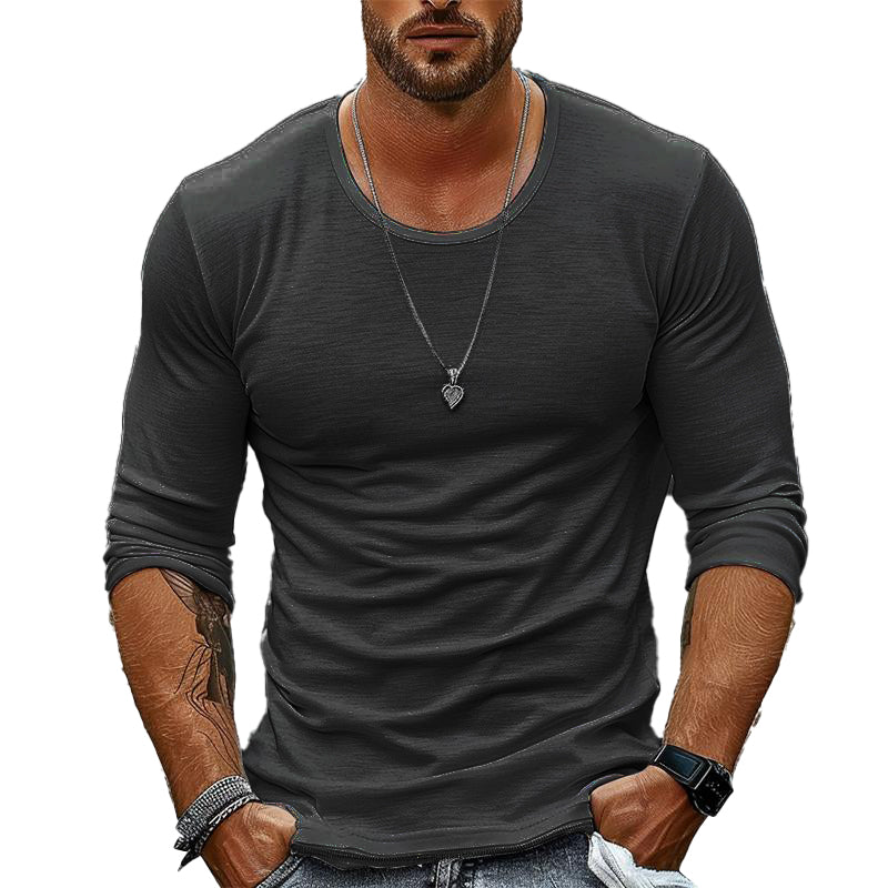 Ethan – T-shirt classique à manches longues avec col rond et coupe décontractée