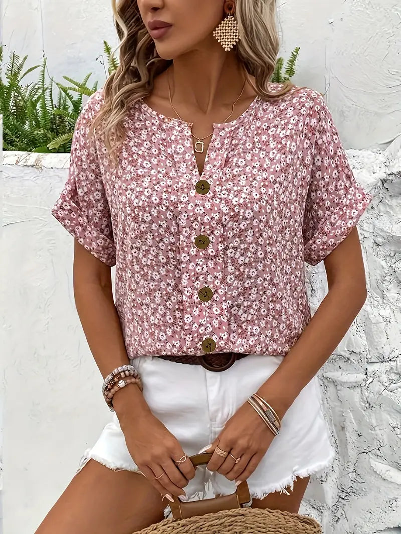 Mia I Flower Button-Up Blouse