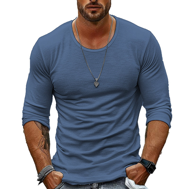 Ethan – T-shirt classique à manches longues avec col rond et coupe décontractée