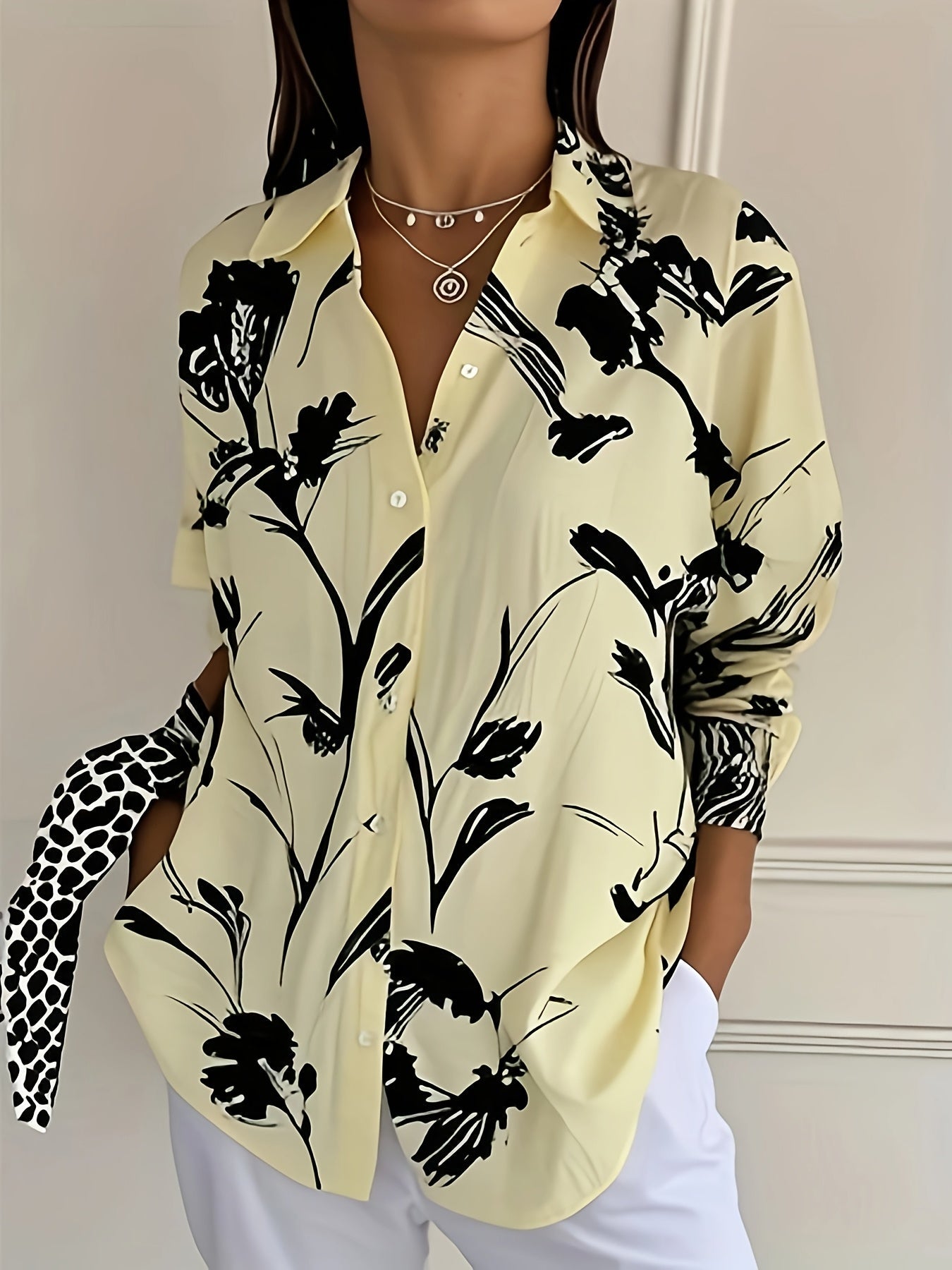 Selavynne - Chemise à Manches Longues à Imprimé Floral