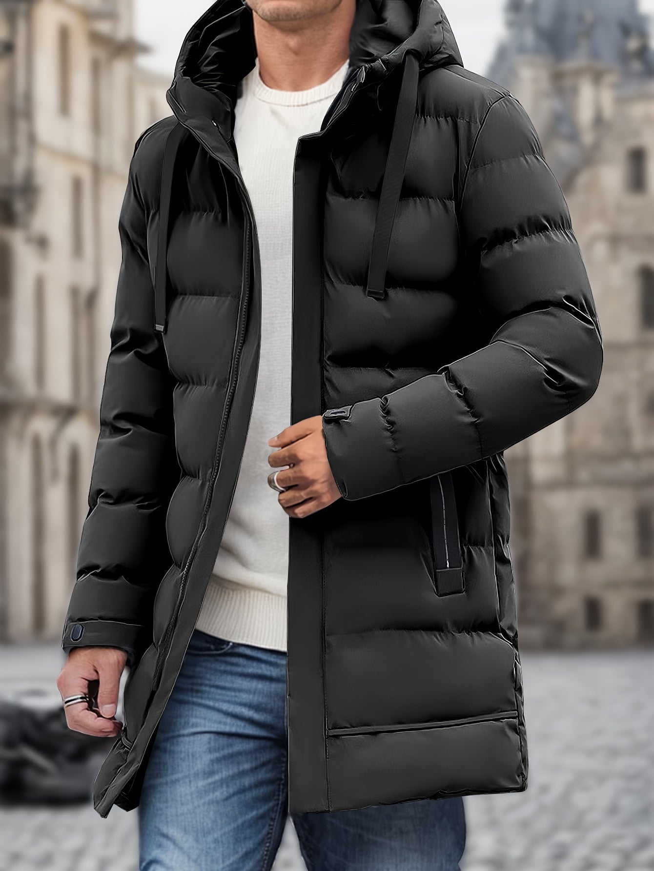 Hugo – Long manteau matelassé d’hiver à capuche homme