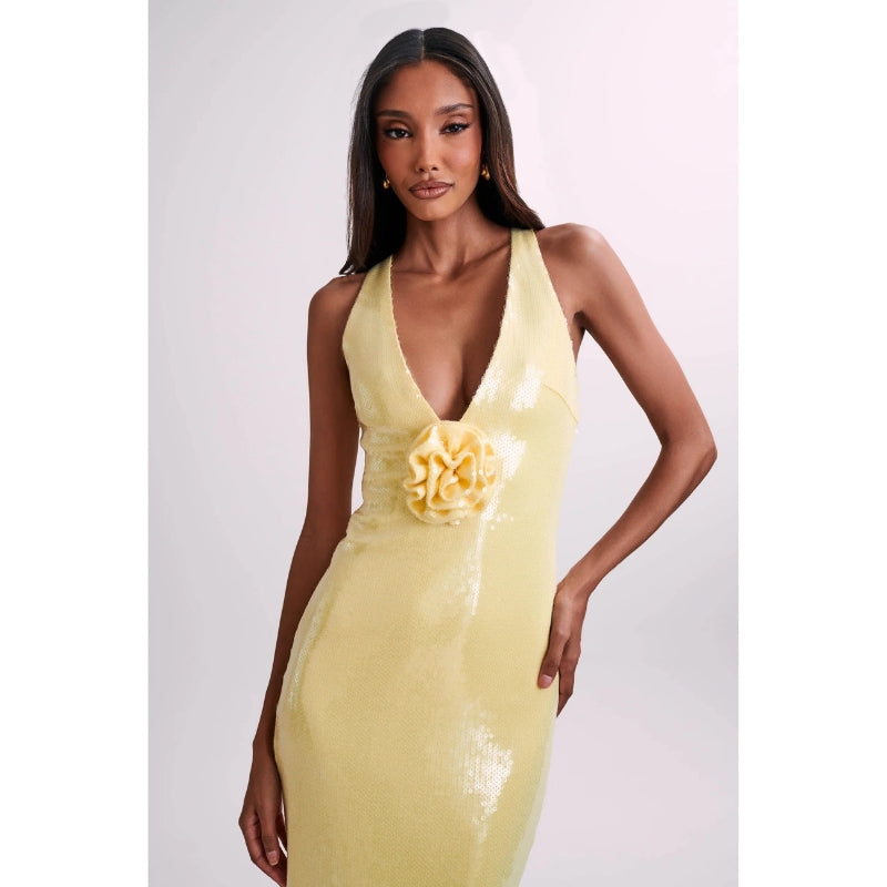 Aria – Robe longue élégante avec décolleté en V profond et dos croisé
