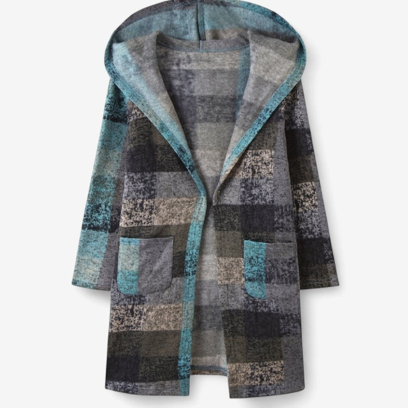 Hannah – Manteau à capuche à carreaux avec manches longues et poches
