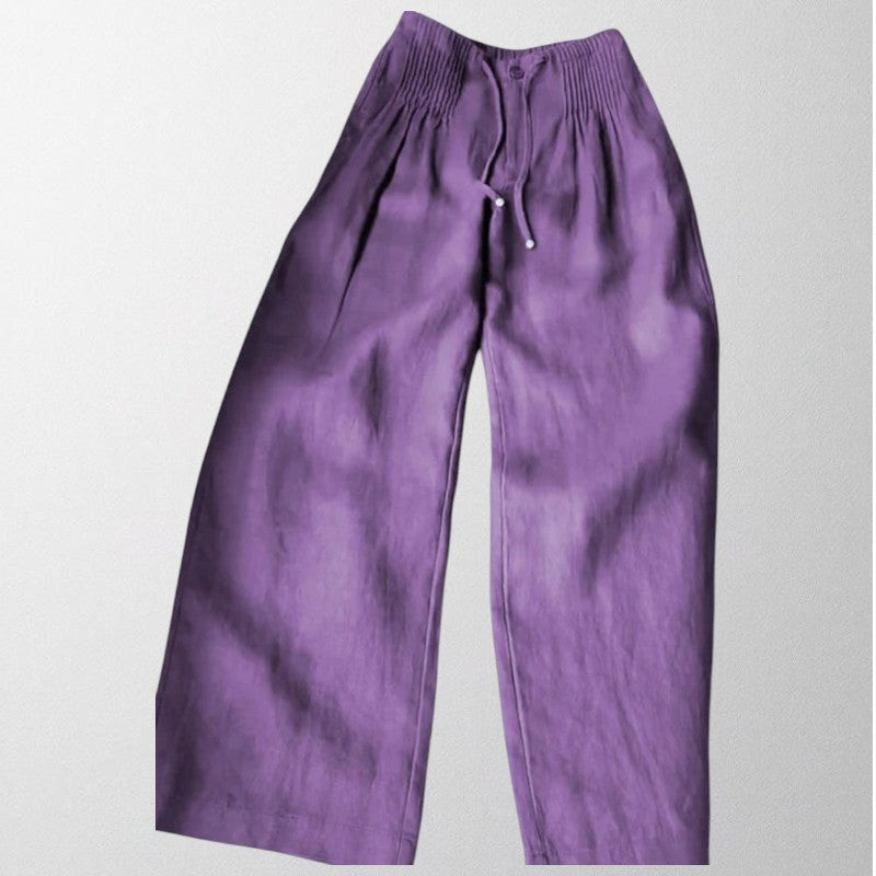 Wide-leg Trousers Cotton & Linen Blend Women Relaxed Fit Lightweight